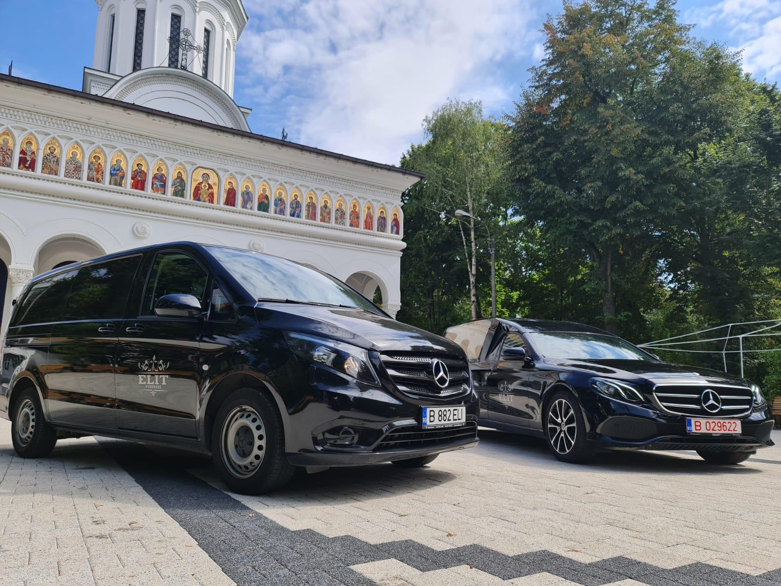 Dric Mercedes și dubă funerară Viață Veșnică — transport funerar Brăila